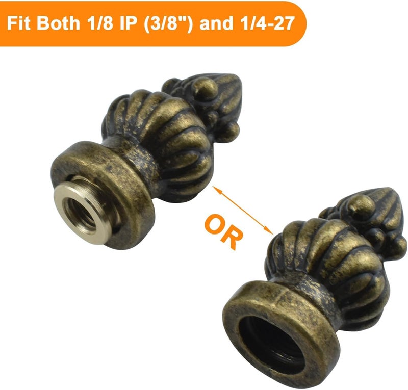 MARRTEUM Antique Brass Lamp Finial Cap Knob Retro Lamp Finial Decoration with Dual-Thread Screw for Lamp Shade, Fit Both 3/8" and 1/4-27, 1 Pack - Image 3